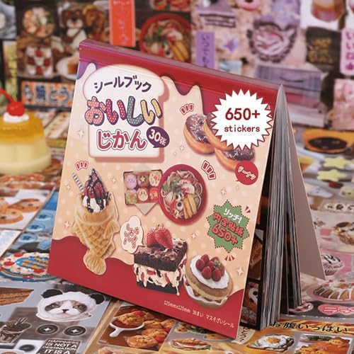 Japanese Sticker Book - Kawaii Food Theme - 30 Sheets Decorative Vinyl Decals for Journals, Planners & Accessories, Assorted Sushi Donuts Fruits Designs (Red) by JUNKJWBZ%7CPeelStickInspir