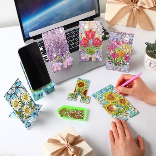 Saillong 6 Pcs Diamond Art Phone Stands Vivid Flowers Full Drill Kits - Image 3