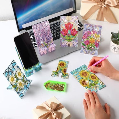 Saillong 6 Pcs Diamond Art Phone Stands Vivid Flowers Full Drill Kits - Image 3
