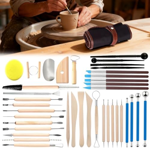 Pottery Clay Sculpting Tools Kit: 39Pcs Foam Clay for Stippling Carving Shaping Molding with Storage Bag - Air Dry Clay for Professional Polymer Artists Even Beginners - Image 5
