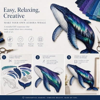LWLQCZJ Northern Lights Animal Embroidery Kit DIY Fabric Patchwork Craft Set (Whale) - Image 7