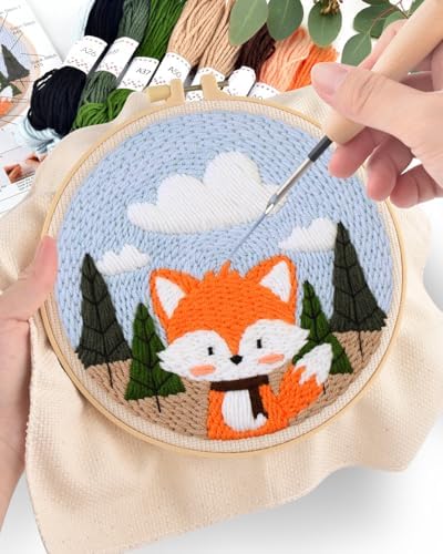 ERKOON Punch Needle Kit for Beginners Adults, DIY Easy Animal Embroidery Set for Starter Art Craft, Needling Punch Project with Patterns, Tools, Yarns, Hoop, Instruction (Fox) - Image 5