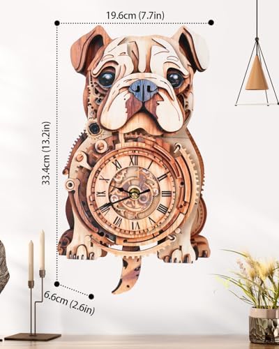 3D Puzzles for Adults-Wooden Bulldog Clock Puzzle DIY Clock Model Kit - Image 6