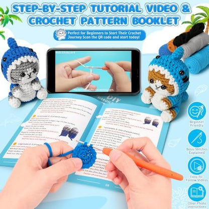 Fortuning's JDS Crochet Kit for Beginners, 2 PCS Shark Cat Crochet Kits - Image 2
