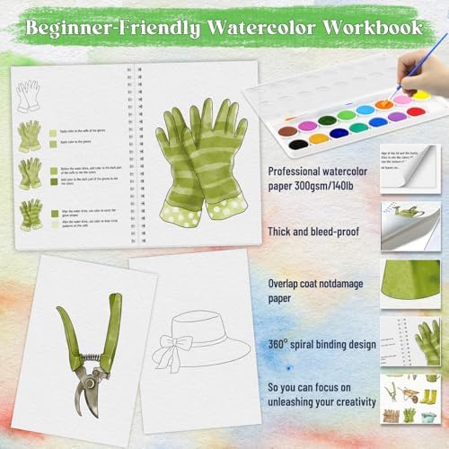 Beginners Watercolor Workbook for Adults, Step-by-Step Coloring Book Set - Image 3