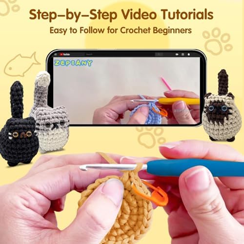 Zepiany Crochet Kit for Beginners Crochet Cat Beginner Crochet Kit for Adults Amigurumi Crochet Animals Cat Crafts Hobby Crochet Kits Easy Knitting Kit - Image 3