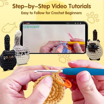 Zepiany Crochet Kit for Beginners Crochet Cat Beginner Crochet Kit for Adults Amigurumi Crochet Animals Cat Crafts Hobby Crochet Kits Easy Knitting Kit - Image 3