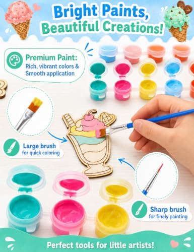 24 Sets Ice Cream Party Favors, DIY Wooden Painting Craft Kit - Image 6