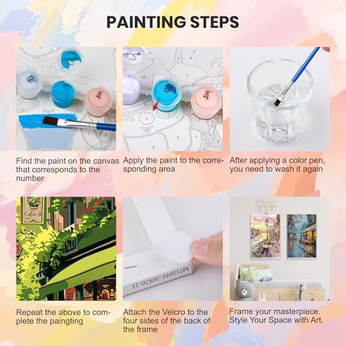 HEIBAGO 4 Pack Framed Paint by Numbers Kit for Adults Beginner, Adult Paint by Number Kits Street Cafe, DIY Paint by Numbers for Adults,Small Easy Acrylic Oil Painting for Wall Decor 8x12 Inch - Image 5