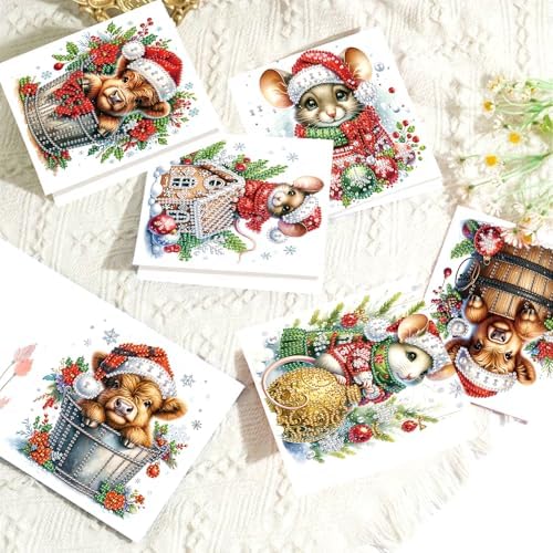 LazyFold 6 Pcs Diamond Art Painting Greeting Cards Kits, DIY Christmas Theme Handmade Festival Greeting Cards with Envelopes Diamond Art Crafts Birthday Cards Creative Gift - Image 5