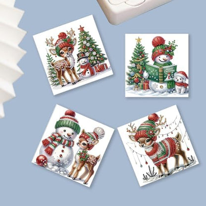 6 pcs Diamond Art Painted Greeting Cards, Moose Snowman 5D DIY Special Shape Diamond Card Creative Gifts, Christmas Thanksgiving Greeting Card Congratulation - Image 5