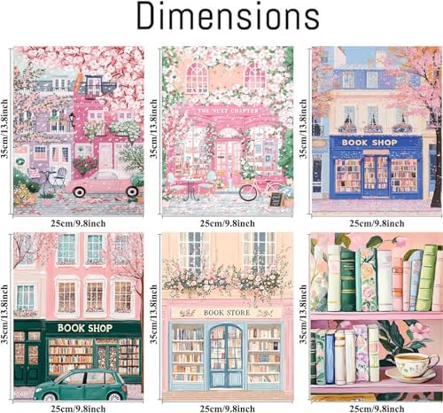 AOSGEDY 6 Packs Bookstore Paint by Numbers Kit for Adults Beginner, Pink Book Shop Adult Paint by Number Kits on Canvas, DIY Acrylic Oil Painting by Numbers for Home Wall Decor 10x14 Inch - Image 2