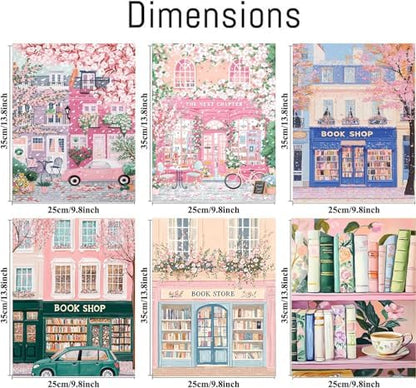 AOSGEDY 6 Packs Bookstore Paint by Numbers Kit for Adults Beginner, Pink Book Shop Adult Paint by Number Kits on Canvas, DIY Acrylic Oil Painting by Numbers for Home Wall Decor 10x14 Inch - Image 2