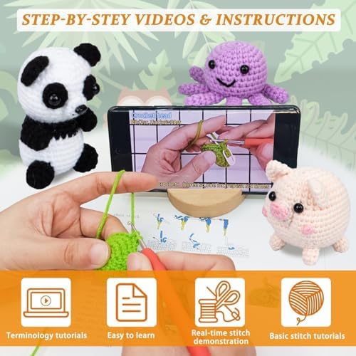 KIECIK Crochet Animal Kit – 6 PCS Crochet Knitting Kit for Beginners - Image 2