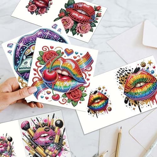antor 6 Pack 5D Diamond Painting Greeting Cards, Fashionable Lip Design - Image 7