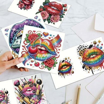 antor 6 Pack 5D Diamond Painting Greeting Cards, Fashionable Lip Design - Image 7