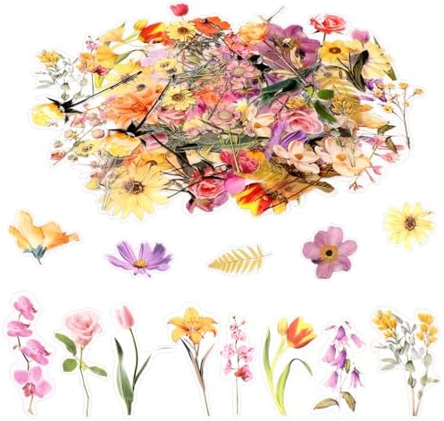 80-Piece Floral Scrapbooking Stickers, Self-Adhesive for Journals by Pengxiaomei