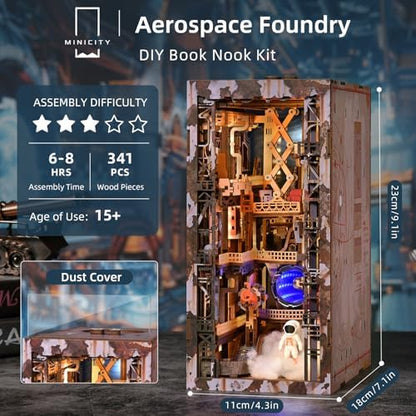 MiniCity Aerospace Foundry Book Nook Kit, DIY 3D Bookshelf Insert with LED - Image 3