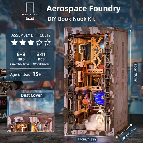 MiniCity Aerospace Foundry Book Nook Kit, DIY 3D Wooden Puzzle with LED - Image 2