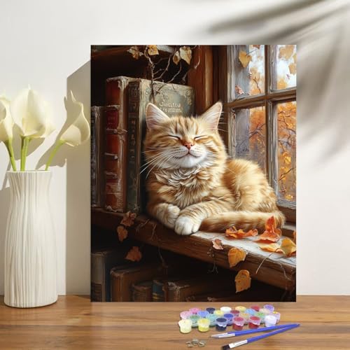 obterie Cat Paint by Numbers Kit for Adults Beginner Books Oil Painting Kit Adult Paint by Number Kits on Canvas DIY Painting for Beginners Art by Numbers for Gifts Home Wall Decor 16x20 Inch - Image 2