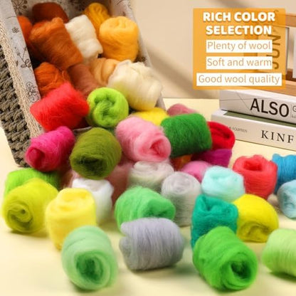 WONVOC 100 Colors Needle Felting Wool, Wool Roving 3g /Color, 10.5 oz Total - Image 6