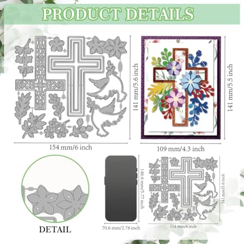 MAYJOYDIY Easter Flower Cross Die Cuts for Card Making Pigeon Olive Leaf Metal Cutting Dies Religion Cross Frame Embossing Cutting Stencil for Scrapbooking Craft Paper Easter Card Gift Decoration - Image 2