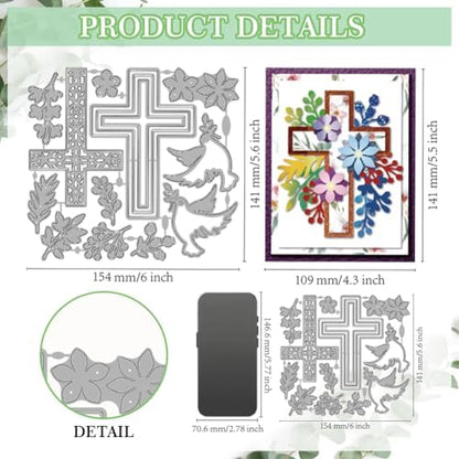 MAYJOYDIY Easter Flower Cross Die Cuts for Card Making Pigeon Olive Leaf Metal Cutting Dies Religion Cross Frame Embossing Cutting Stencil for Scrapbooking Craft Paper Easter Card Gift Decoration - Image 2