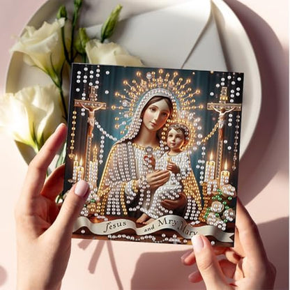 jinglinhh 6pcs Holy Mother Jesus Flowers Diamond Art Painting Greeting Cards with Envelopes, DIY Card Making Kits for Adults, Diamond Art Postcards Holiday Cards Craft Gifts - Image 5