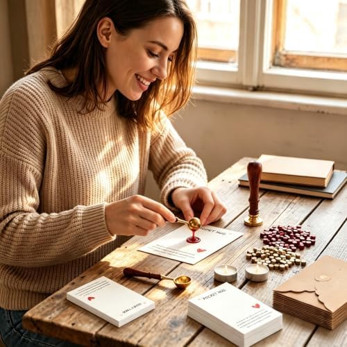 omealltime 50 Sets Pocket Hug Token Small Gift Bulk Cards and Envelopes with Heart Shape Wax Seal Stamp, Sealing Beads, Wax Seal Kit for DIY Exchange Relationship Cards - A - Image 5