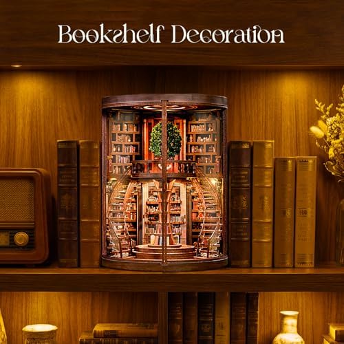Book Nook Kit, 3D Wooden Puzzles for Adults, DIY Miniature House Kit for Adults, Booknook with LED Light, Gifts for Family, Friends and Book Lovers, Bookshelf Decor(Wisdom Rings) - Image 3