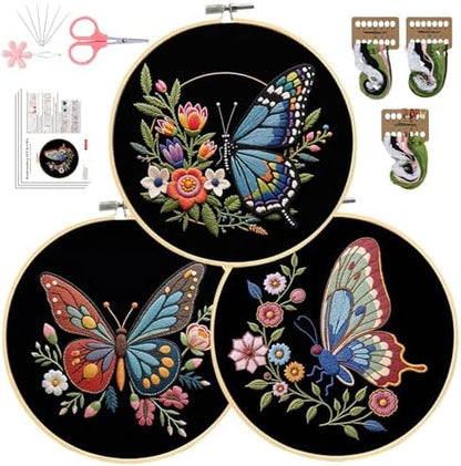 Santune Embroidery Kit Needlepoint Cross Stitch Kits for Beginners Adult Needle Point Sets with Butterfly Embroidery Patterns, Includes Step-By-Step Instructions and Accessories by Santune