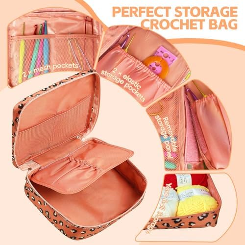 HATINXIA 58pcs Crochet Kit Beginners, Crochet Hook Set with Yarn, Portable Crocheting Kit for Starter, Ergonomic Crochet Needles Tools DIY Knitting Accessories for Experienced Crochet Lovers, Leopard - Image 3