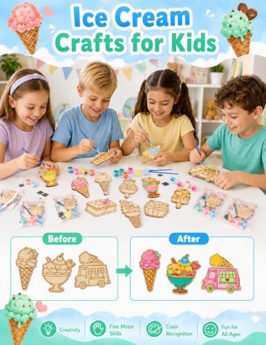 24 Sets Ice Cream Party Favors, DIY Wooden Painting Craft Kit - Image 5