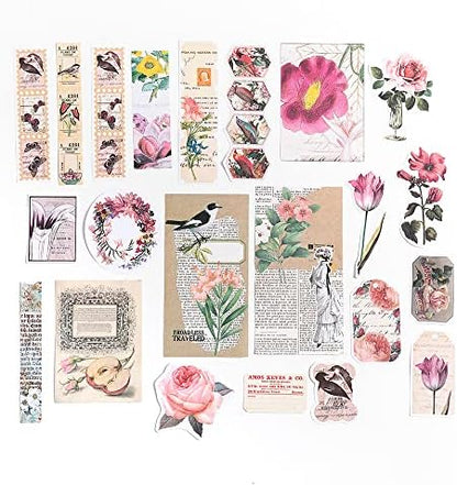 Alideco 200pcs Vintage Scrapbook Supplies Kit Kawaii Mushrooms, Flowers Scrapbooking Paper Washi Bullet Journals Planners Collage Album Aesthetic Cottagecore - Image 2