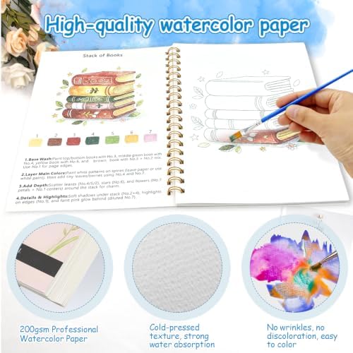 Watercolor Workbook for Adults – Watercolor Coloring Book with 14 Watercolor Paintings, 16 Colors, 3 Brushes & Color Mixing Guide – Large 200GSM Paper for Beginners & Art Enthusiasts - Image 2
