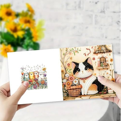 ARTopet 6Pcs Folding Greeting Card Diamond Art Painting Thank You Blessing Cards with White Envelope Rhinestones Painted Making Kits for Adults DIY Craft Holiday Gift-Cat01 - Image 7