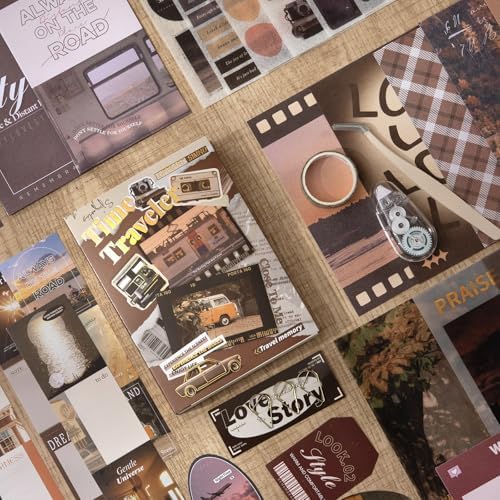 Travel Scrapbook Photo Album Supplies Kit with Tweezers and Glue Tape, Aesthetic Vintage Junk Journal Scrapbooking Paper, Sticker Pack, Notebook Craft Supplies, DIY Gift for Adult Men Women (Traveler) - Image 3