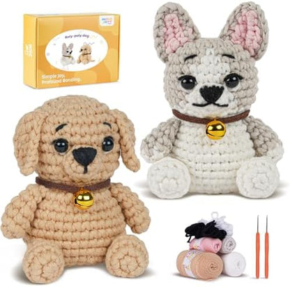 MOREJMTT Crochet Kit for Beginners, Learn to Crochet, Include Easy Knitting Soft Yarn, Step-by-Step Video Tutorial, Hook, Holiday Birthday Gift for Adults (2pack Dog) by MOREJMTT