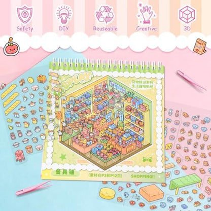 10Pcs 3D Sticker Scene Book, DIY Big Size Scenes Sticker Book - Image 4