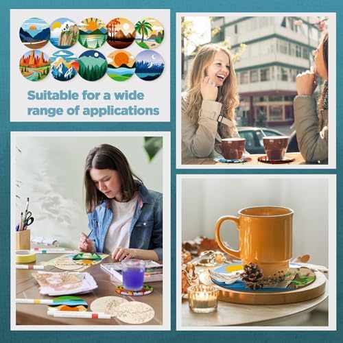 Reallnaive 45 Pcs Wooden Coaster Painting Kit, 10 Landscape Wood Coasters - Image 3