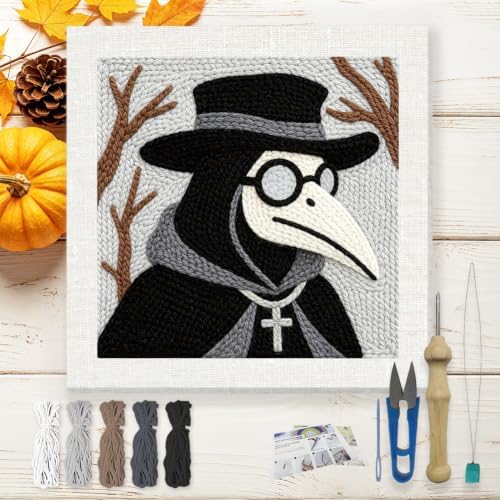 Doodlream Plague Doctor Punch Needle Kit for Beginner 9.4"x9.4" by Doodlream