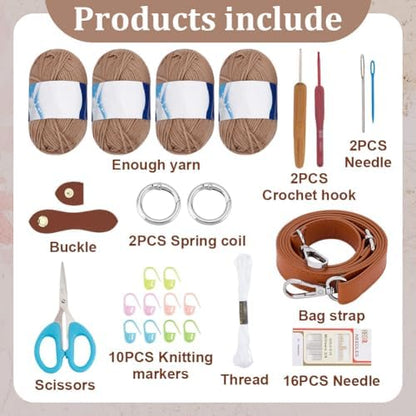 ACRNIGHEET Crochet Bag Kit for Beginners Crochet Purse for Women DIY Tote Bag Making Kit with Step-by-Step Tutorials Knitting Supplies for Adults Crafts Autumn Winter Boho Gift Idea (Khaki) - Image 2