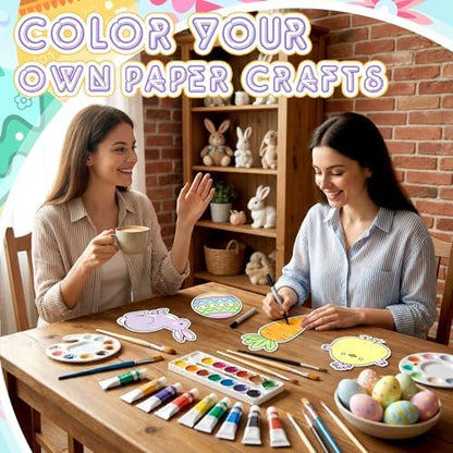 Moinchore 48 Pcs Easter Crafts Color Your Own DIY Paper Coloring Rabbit Egg Carrot Chick Crafts Easter Basket Stuffers for Adult Church Spring Art Gift Favors Decorations - Image 2