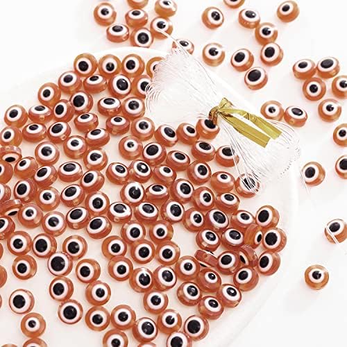200pcs Flat Round Evil Eye Beads Handmade Resin Lampwork Bead Charms Spacer Beads with Elastic Rope for Bracelets Necklace Jewelry Craft Making (8mm,Coffee) - Image 2