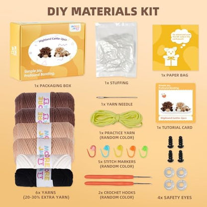MOREJMTT Crochet kit for Beginners Adults, Learn to Crochet, Include Easy Knitting Soft Yarn, Step-by-Step Video Tutorial, Hook, Holiday Birthday Gift for Adults (Highland Cattle) - Image 3