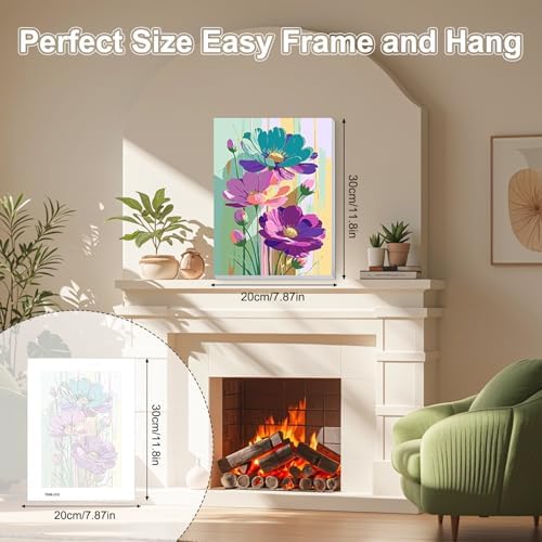 TOSTOG Colorful Flowers Framed Canvas Paint by Numbers Art Kit for Adults and Kids, Beginner Acrylic Oil Painting Supplies with Wooden Frame for Home Wall Decor 20 * 30 cm/8 * 11.8 in - Image 6