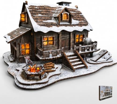 LED 3D Wooden Puzzle Winter Cabin DIY Miniature Building Kit with LED Lights - 3D Craft Rural Wooden Cabin Models Decor Gift for Adult by BeautifulTimesMadewithWoodenPuzzles