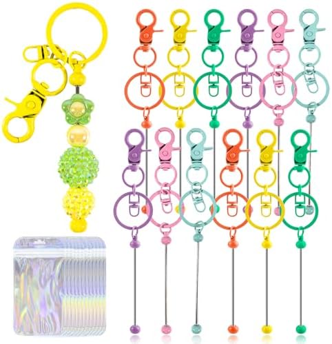48 Pcs Beadable Keychains Bars bulk - 24 Candy DIY Metal Beaded Keychain Making Kit + 24 Bags Included, Bead Keychain Supplies,Blank Key Chain, Perfect for Women, Men, Mother's Day, Birthday Gift by DNLEGULI