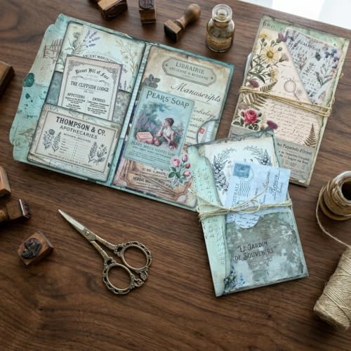 Vintage Librairie Notes Junk Journal Folio Kit, Vintage Scrapbook DIY Handcraft Supplies, Creative Mini Folder & Booklet Making Set for Handmade Art Projects by Unknown