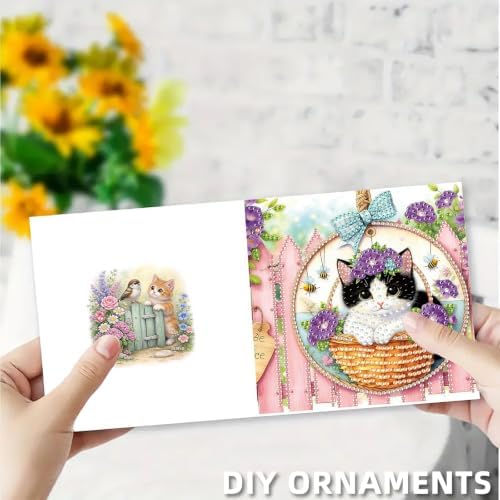 6PCS Cat Diamond Art Painting Greeting Cards Kit with Envelopes - 5D DIY Diamond Art Card Kits for Adults - Handcrafted Postcards for Birthday & Holiday - Image 6